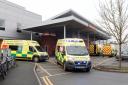 Ambulances with A&E paitients queue outside Hereford hospital..