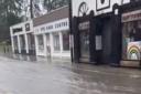 Welshpool's flooded streets on Monday.