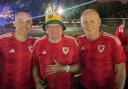 Graham Evans (right), Barri Morgan and Dafydd Iwan in Doha.