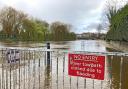 A closed path sign in River Severn, Shrewsbury on Friday, March 15, 2024 (Mike Sheridan/LDRS)