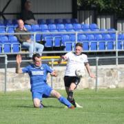 Action from Rhyl's defeat at Llanrhaeadr-ym-Mochant (Photo by James Curran)