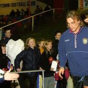 Aston Villa's David Ginola runs out at Newtown's Latham Park in a January 2001 friendly. Pic by Phil Blagg.