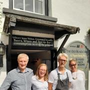 James and Gill (l) with head chef Mark and manager Maxine