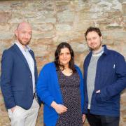 The new team at Hay Castle cafe are (l-r) Thom Williams, Natalie Evans and Jonny Evans . Photo credit: Marsha Arnold