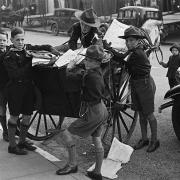 Boys of the Newtown Scout troop collecting waste paper in 1939. Picture: Geoff Charles Collection.