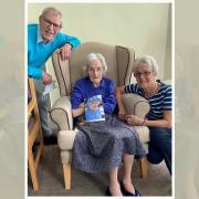 Olive Williams celebrates her 100th birthday with son Sid and daughter Elaine.