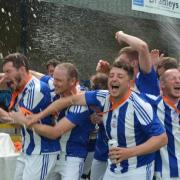 Celebrations for the inaugural Thomas Winnie Evans Cup winners in Caersws on June 3, 2022.