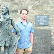 Matthew Rhys at memorial to Owain Glyndwr in Pennal.