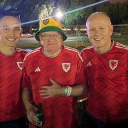 Graham Evans (right), Barri Morgan and Dafydd Iwan in Doha.