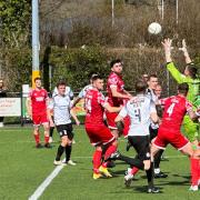Action from Newtown's clash at Bala Town. Picture by Tom Houghton.