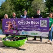 Kate Thomas, Macmillan Regional Fundraising Manager – West Midlands with Ron Gale of the Coracle World Championships organising committee; Adrian Ellam, Finance and Operations Director, and Glyn Jones, Technical Director at Invertek Drives; and Jayney
