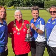 Ladies Triples champions Sophie Gittins, Emma Gittins and Caroline Taylor from Berriew. Picture by Alis Button.