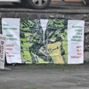 A roadside banner concerning the proposal to transform Ysgol Bro Caereinion into a Welsh medium