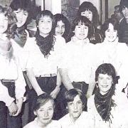 Caersws Youth Club folk dancers in 1982.