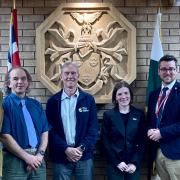 Pictured are (from left to right) Cllr Jake Berriman, Cabinet Member for a Connected Powys; Cllr Pete Roberts, Cabinet Member for a Learning Powys; Tony Davies from Nature Friendly Farming Network; Stella Owen from NFU Cymru; Cllr Matthew Dorrance,