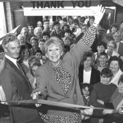 Elizabeth Dawn opening Boys and Boden's new kitchen and bathroom showroom in Welshpool in 1987.
