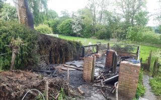 The aftermath of a shed fire in Churchstoke. Pic: Mid and West Wales Fire and Rescue Service.