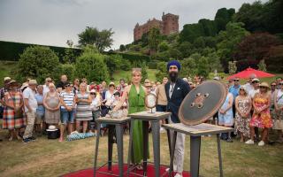 Fiona Bruce and Runjeet Singh at Powis Castle and Garden for Antiques Roadshow
