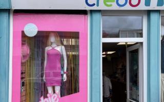 The Barbie window display on Machynlleth's Credu Charity Shop.