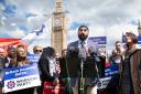 Monty Panesar attending a news conference with George Galloway (Stefan Rousseau/PA)