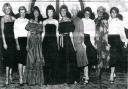 1984 - Models from Welshpool shop Emalies, who presented a fashion show at Castle Caereinion WI. Vicky Waldron, Judith Greatorex, Janette and Joyce Mason, Pam Edwards, Jenny Jenkins, Joan Davies, Gwneth Thornton, Betty Ford and Joyce Evans