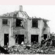 The rocket-damaged 262 Uppingham Avenue, Stanmore (right) where Peter and his family fortunately survived the explosion.