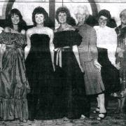 1984 - Models from Welshpool shop Emalies, who presented a fashion show at Castle Caereinion WI. Vicky Waldron, Judith Greatorex, Janette and Joyce Mason, Pam Edwards, Jenny Jenkins, Joan Davies, Gwneth Thornton, Betty Ford and Joyce Evans
