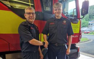 Aidan Roberts and David Roberts at Machynlleth Fire Station.