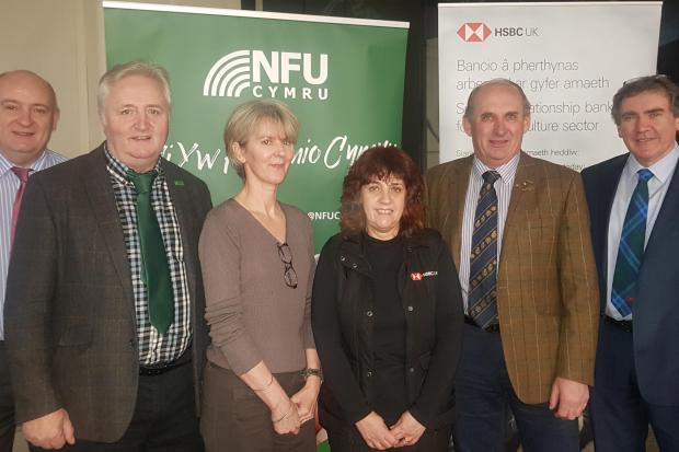 At the meeting (from left) are: NFU Cymru president, John Davies; Brecon and Radnor county chairman, Geraint Watkins; guest speaker, NFU climate change adviser, Dr Ceris Jones; former Brecon and Radnor NFU Cymru county chairman, Rob Lewis and NFU Cymru de