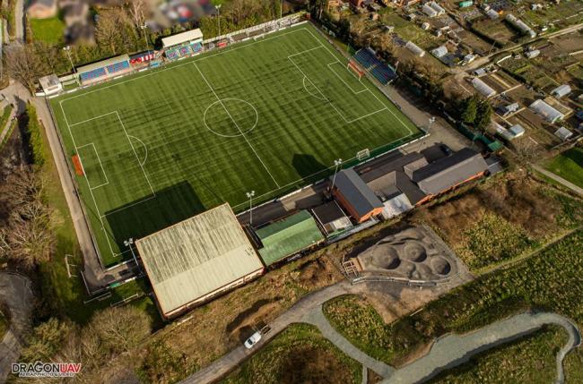 Aerial image of Newtown Football Club's Latham Park. Picture by Dragon UAV Digital Media.