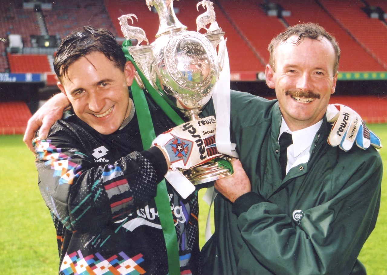 Llansantffraids 1996 Welsh Cup heroes goalkeeper Andy Mulliner and manager Graham Breeze