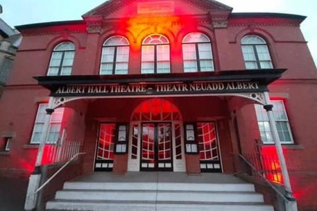 The Albert Hall in Llandrindod Wells lights up in red in solidarity with theatres all over the country.  