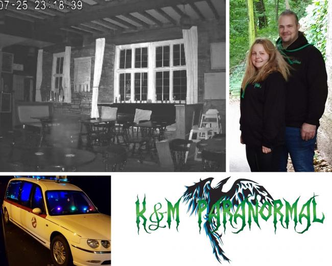 They ain’t afraid of no ghosts: Katy Craddock and Matt Davies (top right), their revamped Ecto 1 (bottom l) and can you see anything amiss in the photo from the Skirrid Inn? (top l)