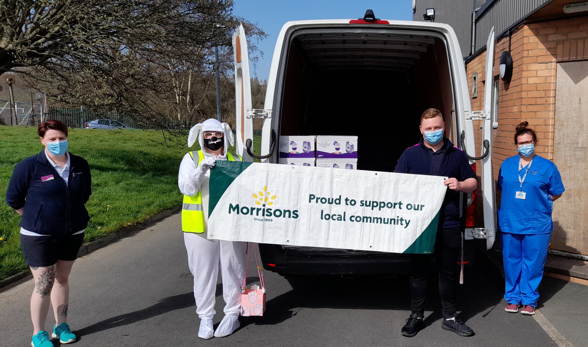Staff from Morrisons supermarket in Newtown delivered Easter eggs to volunteers at the Maldwyn Vaccination Centre in Newtown. Picture: Morrisons Newtown