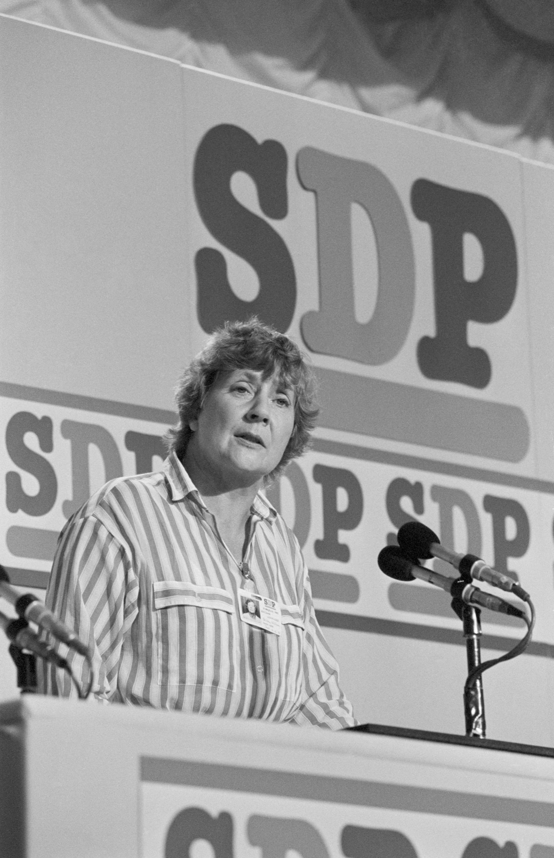 File photo dated 10/09/85 of Social Democratic Party President Shirley Williams speaking at the SDP conference when she sought to dispel the partys anti-trade union image. The former cabinet minister and Liberal Democrat peer, Baroness Williams of