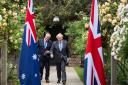 PABEST..Prime Minister Boris Johnson with Australian Prime Minister Scott Morrison in the garden of 10 Downing Street, London, after agreeing the broad terms of a free trade deal between the UK and Australia, the UK's first trade deal negotiated