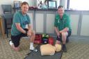 Mathew Savage of DM PROcoach with a members of Llanidloes Cricket Club at the first aid pre-match session.
