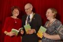 Kathy Biggs (l) at a special launch of her debut novel, The Luck, in Llanwrtyd last year