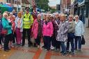 PCSO Graham Jennings with members of Knit and Natter Newtown.