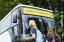 Generic picture of home to school transport school buses. Source Powys County Council.