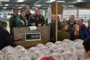 Halls auctioneer Henry Hyde selling at last year’s successful Christmas poultry auction at Shrewsbury Auction Centre.