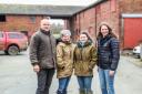 Gary, Anwen and Elin Orrells pictured wth Elin Williams- Farming Connect Development Officer South Montgomeryshire at their Abermule farm.