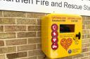 A newly installed defibrillator at a Mid Wales fire station.