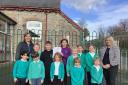 Pupils and staff at Gladestry Primary school celebrate their Estyn Report