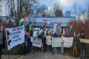 Around 20 local people held banners, placards and Palestinian flags in a peaceful demonstration at Teledyne Labtech Ltd in Presteigne on Wednesday, March 6.