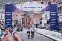 The finish line of the 2022 Women's Tour of Britain in Welshpool.