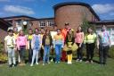 Students at Llanfyllin High School dressed in bright clothing to highlight the issue of climate change