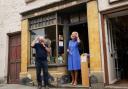 The Duchess of Cornwall leaves the Murder and Mayhem bookstore during a visit to Hay-on-Wye. Jacob King/PA Wire