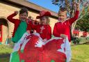 Llanidloes CP School pupils celebrate Shwmae Su'mae Day on October 15, 2021. Picture by Anwen Parry/County Times