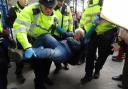 Angie Zelter, from Knighton, being arrested as part of the XR Peace protest in London last August. Picture: XR Peace